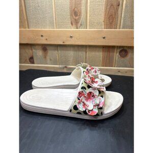 Womens Crocs Floral Slide Sandals Size 11 White with Flowers Iconic Comfort